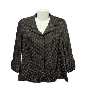 Dressbarn Women's B&W Polka Dot 4-Button Career Blazer 3/4 Roll Sleeves | Size L